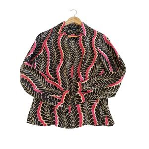 Etcetera Pink Brown 100% Silk Button Blouse Long sleeve Retro Mod Artsy bold